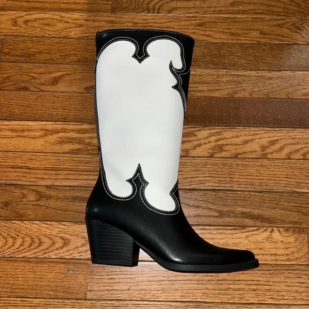 Zodiac Dawson Cowboy Boots Pointy Toe & Knee High Black & White Women’s Size 5.5
